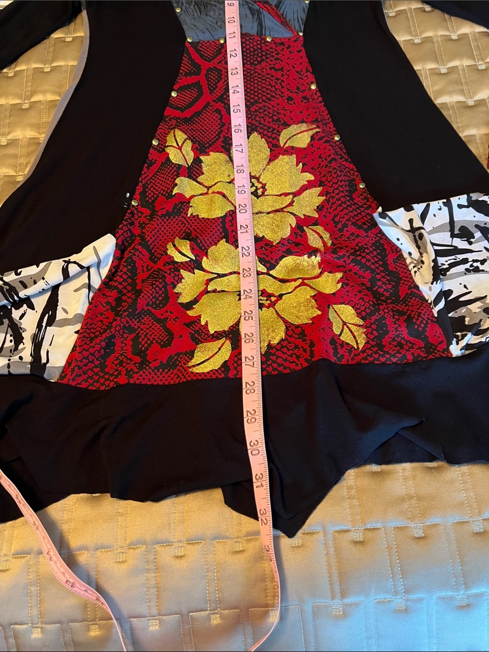 Women's Seven Waves Black Tunic with Red and Gold Floral Panels. Brazil Small - Picture 10 of 12